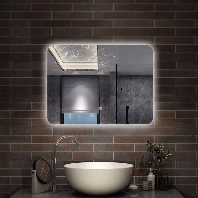 Specchio rettangolare Aica Italy con luce LED dimmerabile e comando touch, Bianco, L: 80 cm, H: 60 cm