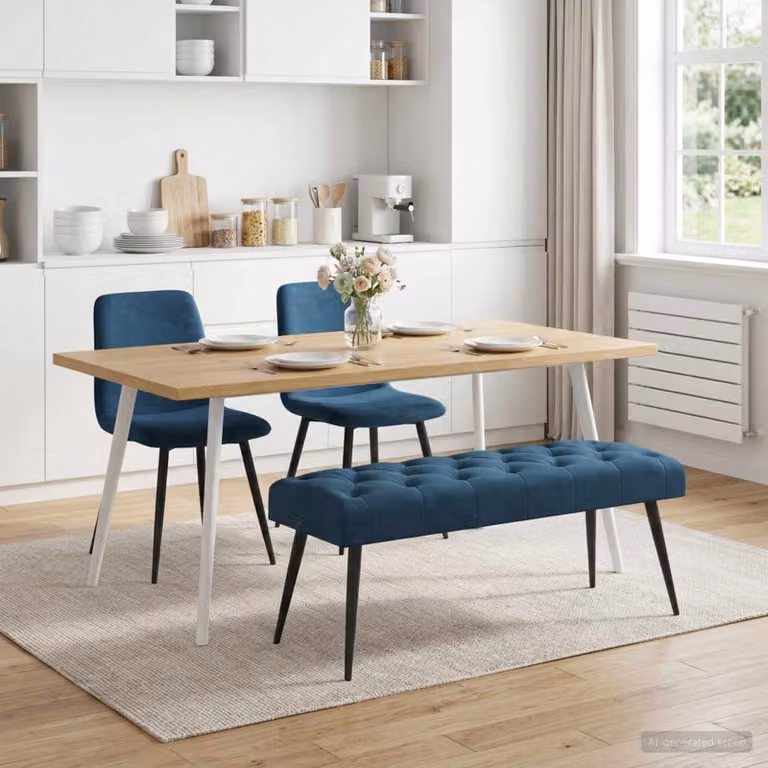 Panchina moderna vidaXL in velluto blu con bottoni imbottiti, L 110 x P 40 x H 46 cm