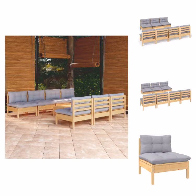 vidaXL set salotto da giardino 8 pezzi con cuscini grigi in legno di pino - Set di mobili da giardino