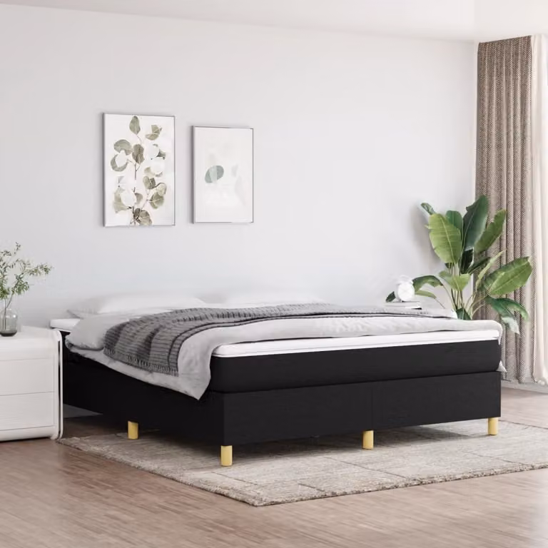 The Living Store Letto Boxspring nero 180x200 cm tessuto