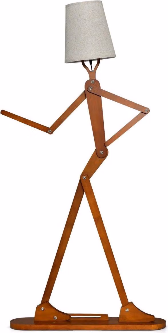 Lampada da terra regolabile in legno - 160 cm, paralume in tessuto