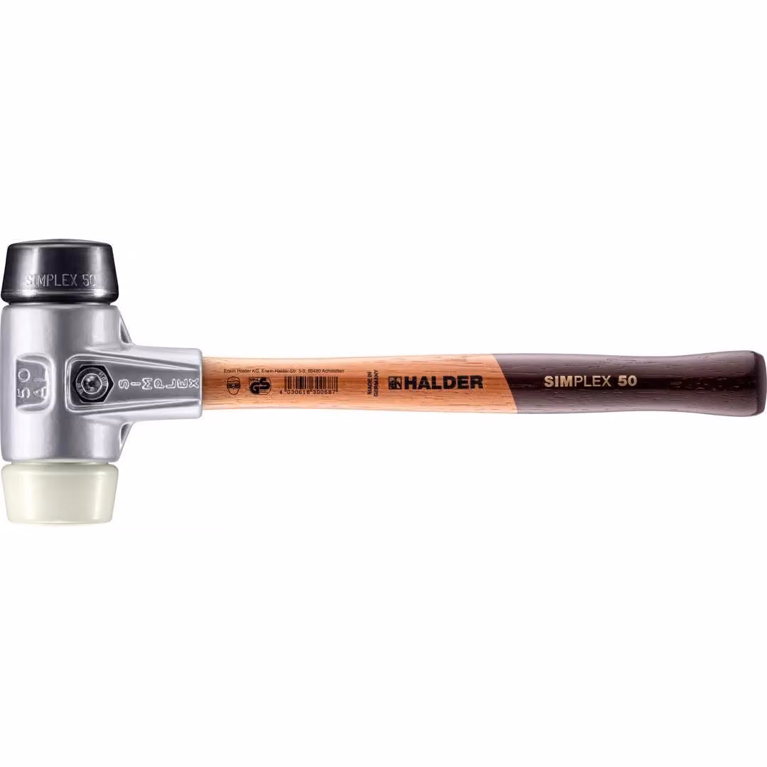Mazza SIMPLEX soft-face con alloggiamento in alluminio e manico in legno, Ø 50, composizione gomma / nylon