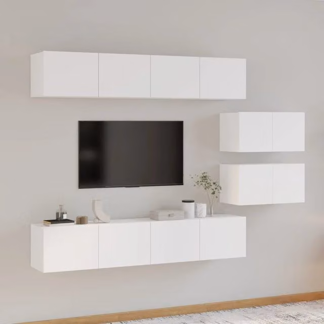 Set di Mobili Porta TV 6 pz-Credenza per TV Bianco in Legno Multistrato 220602