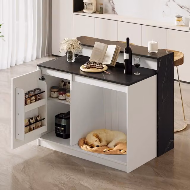 Tavolo da Cucina Multifunzione con Bancone MINIMAL Bianco Effetto Marmo L: 120 cm, P: 80 cm, H: 100 cm