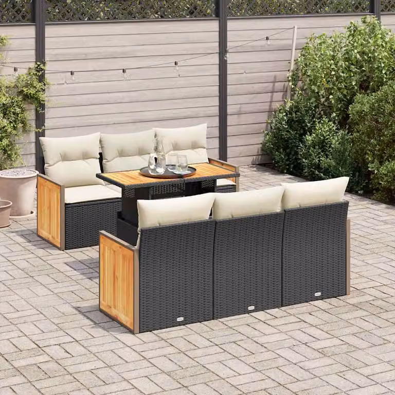 Maison Exclusive - Set Divani da Giardino con Cuscini 7pz Nero Polyrattan Acacia