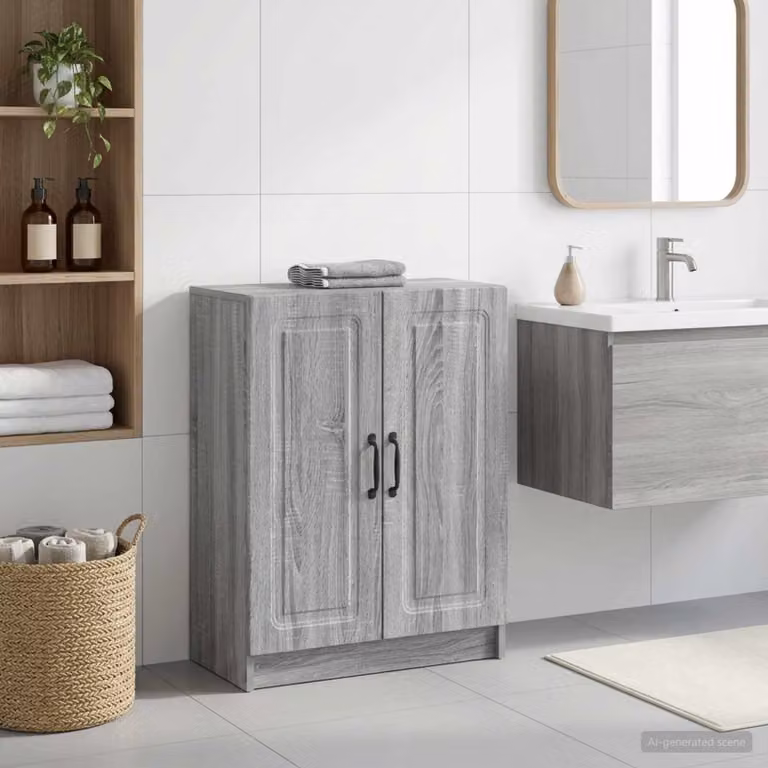 Mobiletto da bagno moderno vidaXL UTRECHT in legno e metallo grigio e nero L/P/H: 59,5 x 31 x 77 cm