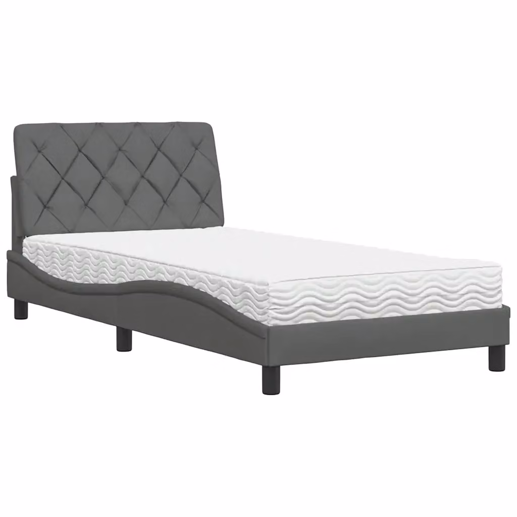 Letto moderno vidaXL con materasso in schiuma e struttura imbottita in tessuto, Grigio e Bianco, L/P/H: 218 x 100 x 74,5 cm – 2