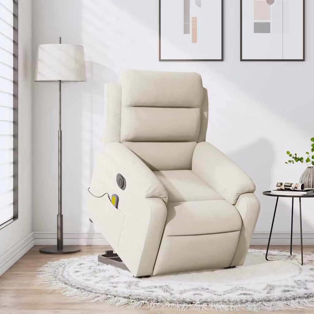 Poltrona Alzapersona Elettrica con Massaggio vidaXL in Velluto Beige