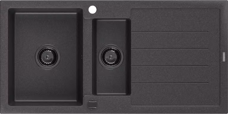 Mexen Andres lavello in granito 1,5 vasche con sgocciolatoio 1000 x 500 mm nero spruzzato, sifone nero - 6515101510-76-B
