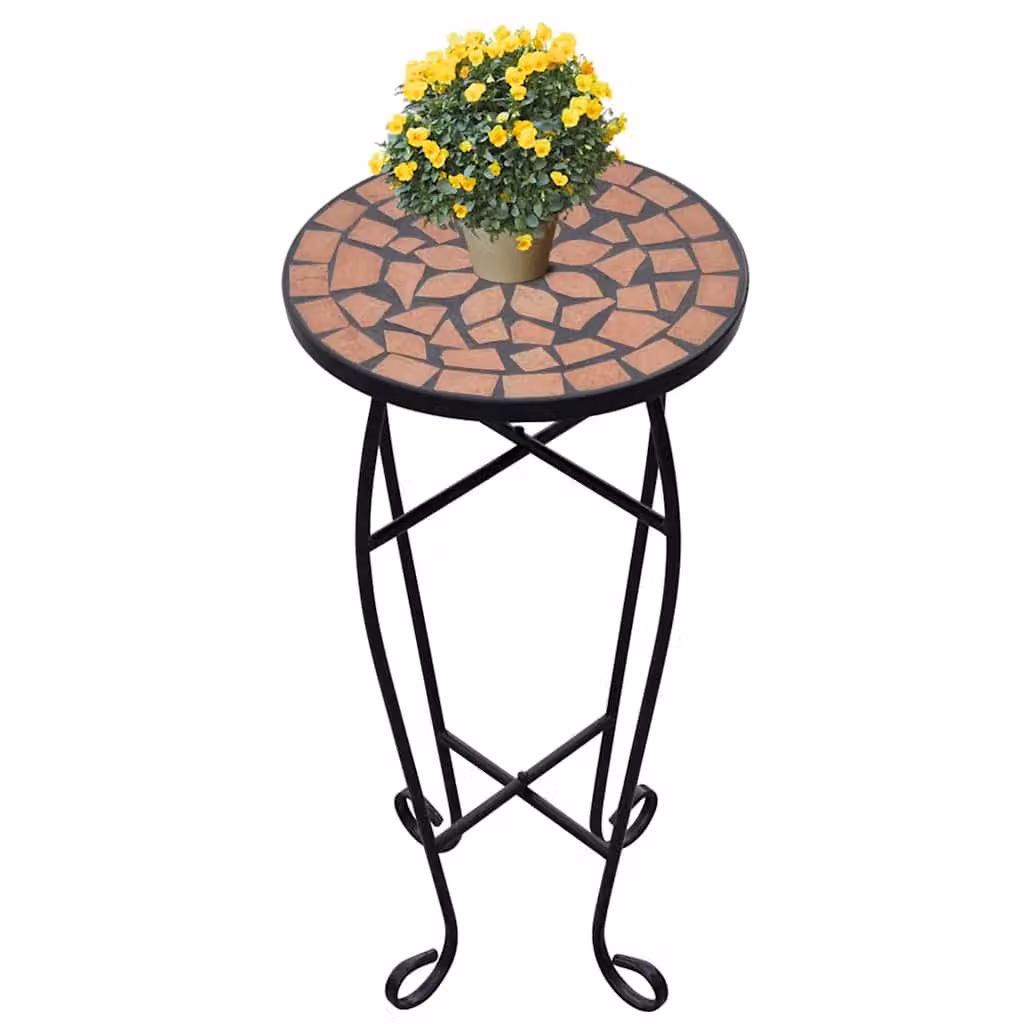 vidaXL Tavolino per Piante in Metallo e Ceramica con Mosaico Geometrico Multicolore, L: 60 cm, P: 30 cm, H: 30 cm
