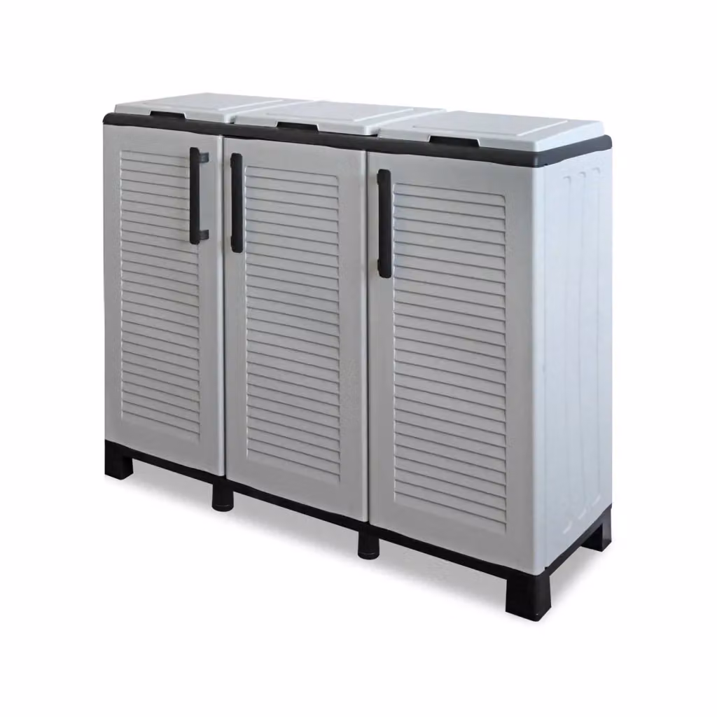 Pattumiera Apix DMORA in plastica Grigio Chiaro e Nero, Capacità 330 litri, L: 102 cm, P: 37 cm, H: 90 cm – 2