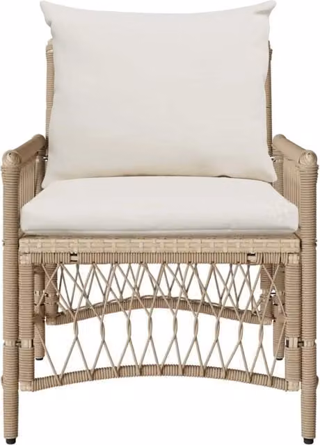 Sedia da giardino moderna in polyrattan con cuscini beige e braccioli L: 61 cm, P: 73 cm, H: 77 cm