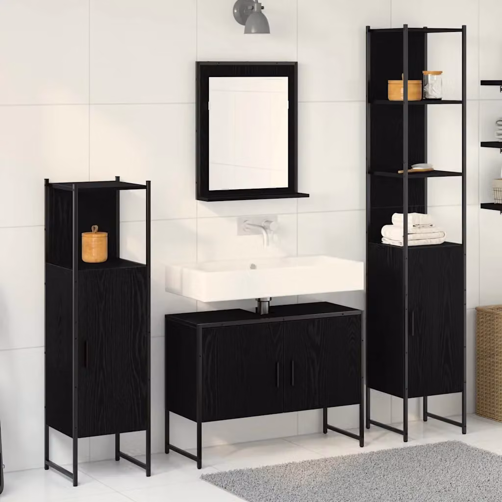 Set di mobili per il bagno vidaXL 4 pezzi nero lucido L/P/H: 33 x 33 x 185,5 cm