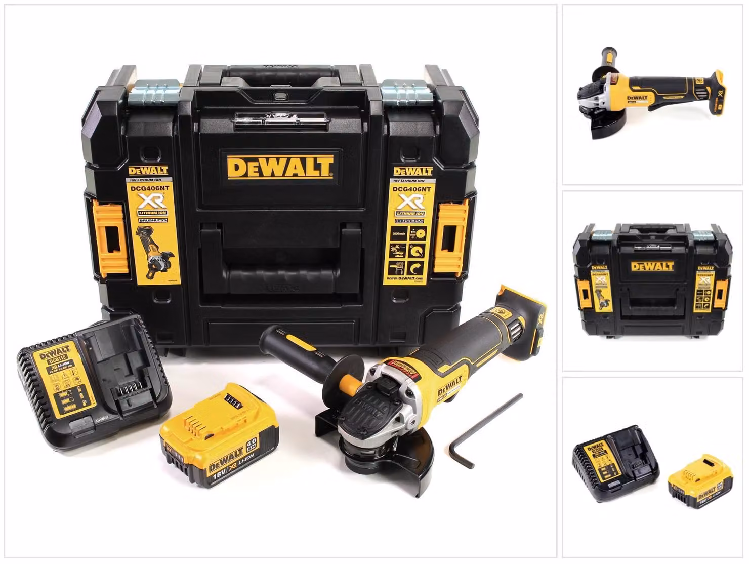 Smerigliatrice angolare a batteria DeWalt DCG 406 M1 18V 125mm senza spazzole + 1x batteria 4.0Ah + caricabatterie + TSTAK