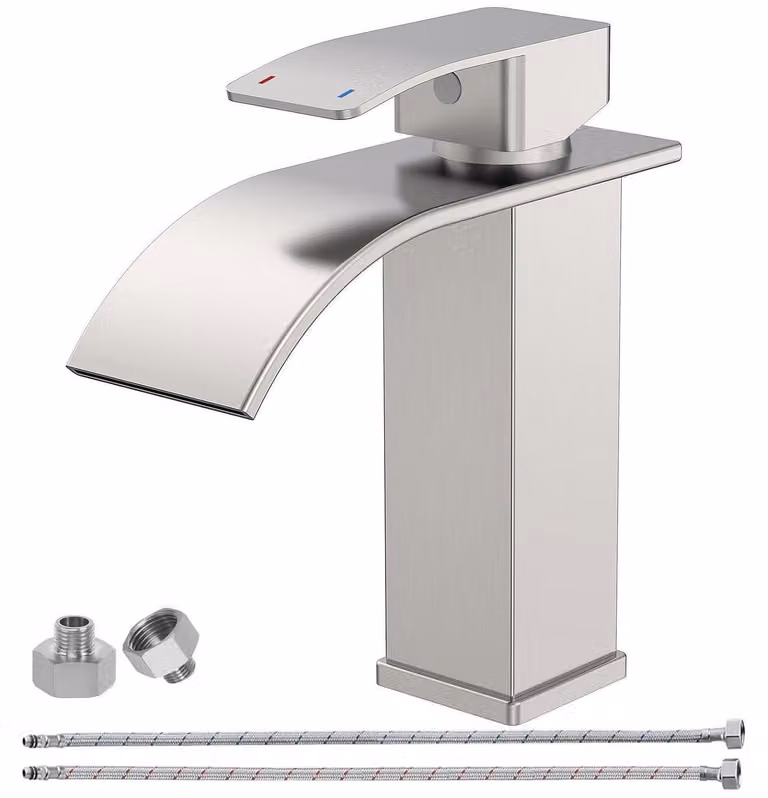 Miscelatore monocomando per lavabo a cascata, finitura in acciaio inossidabile spazzolato, modello 304, per bagno