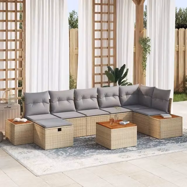 Set Divano da Giardino 8 pz Beige polyrattan 3360979