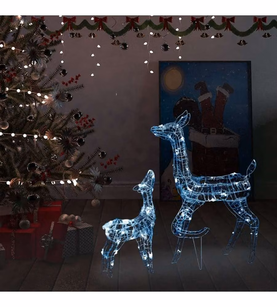 vidaXL Famiglia di Renne di Natale con 160 LED Bianco Freddo in Acrilico Trasparente