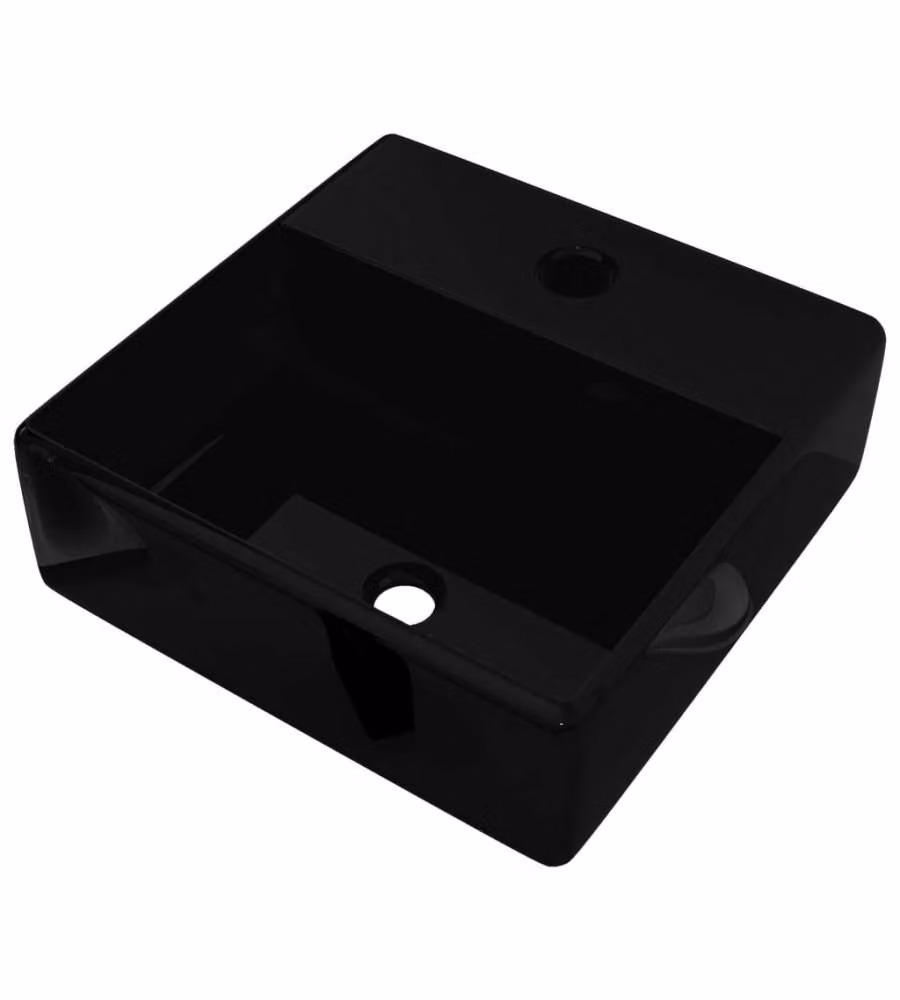 Lavandino da appoggio per bagno vidaXL in ceramica nera, forma quadrata, L: 38,0 cm, P: 30,0 cm, H: 11,5 cm – 2