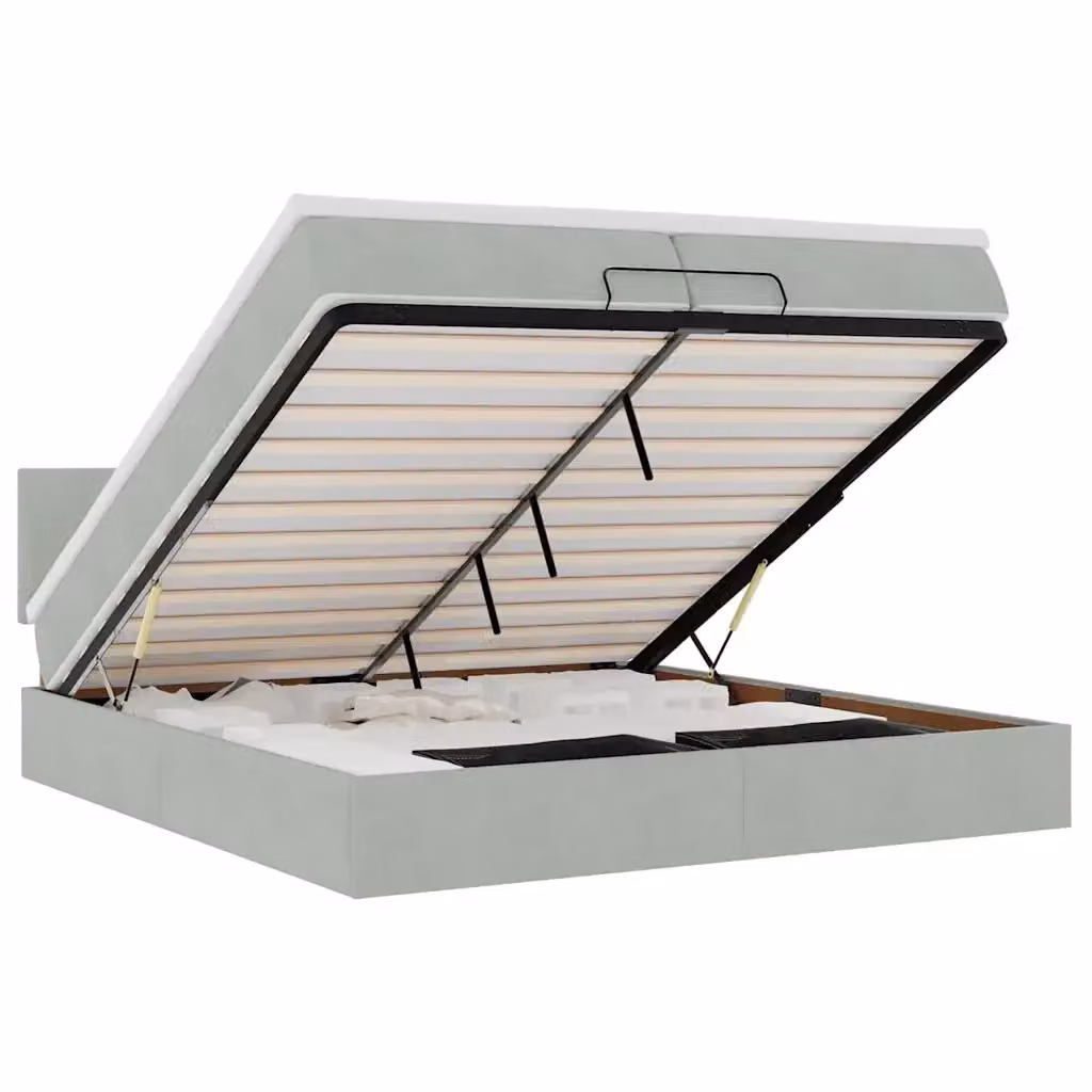 Letto con contenitore a sollevamento vidaXL in velluto grigio e bianco con illuminazione sottostante e porta USB L 200 x P 200 x H 280 cm – 2