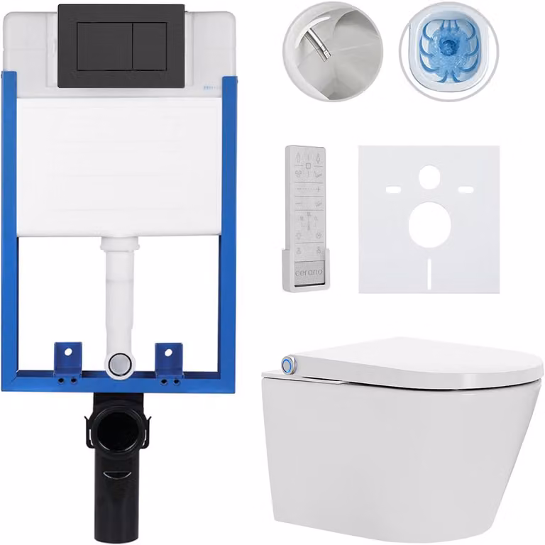 Set completo per WC Profi/Cronus Premium - bianco lucido - pulsante per WC Classic/nero opaco - da incasso - 59,3x38,4 cm