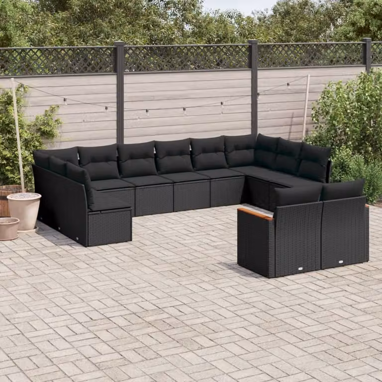 Set di Divani da Giardino vidaXL a Forma di U con Cuscini, Polyrattan e Struttura in Acciaio Nero