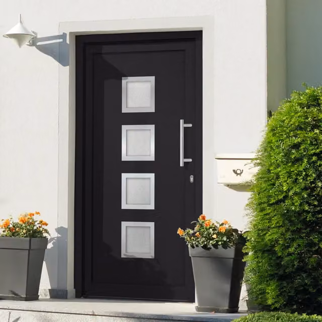 Porta di ingresso moderna vidaXL con inserto in vetro, colore antracite e bianco, L: 88 cm, H: 200 cm