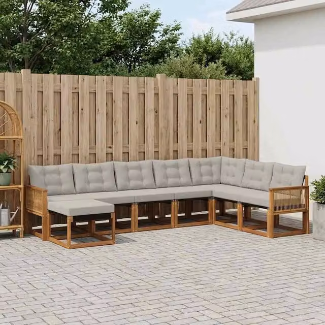 Set di divani da esterno 8 pz Naturale e Grigio Chiaro 3382147