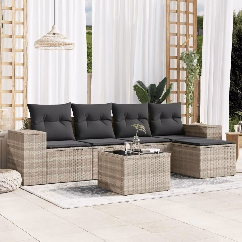 Maison Exclusive - Set Divano da Giardino 6pz con Cuscini Grigio Chiaro Polyrattan