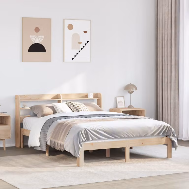 vidaXL Letto in Legno Massello di Pino Marrone con Testiera e Ripiani Laterali 150x200 cm