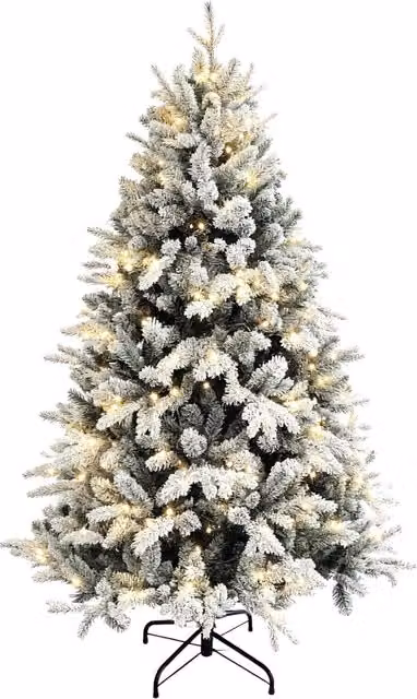 Albero di Natale Artificiale Innevato Verde con 793 Rami e Luci LED Bianco Caldo, Altezza: 180 cm