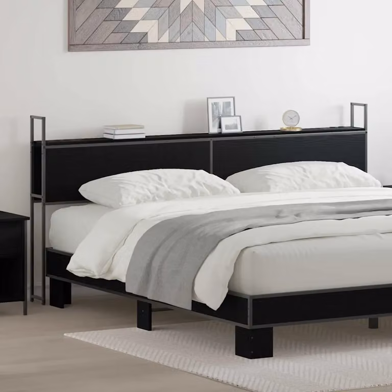 Testiera con stazione di ricarica USB e ripiano integrato vidaXL, Rovere nero, L: 183,0 cm, H: 98,0 cm, P: 15,0 cm