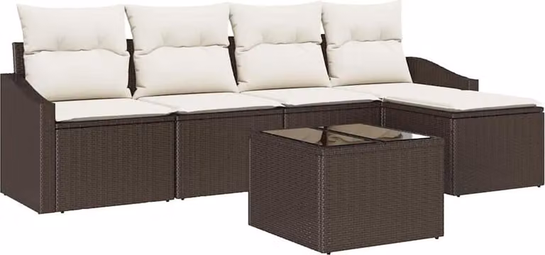 Set di divani con cuscino 6 pcs Marrone polyrattan