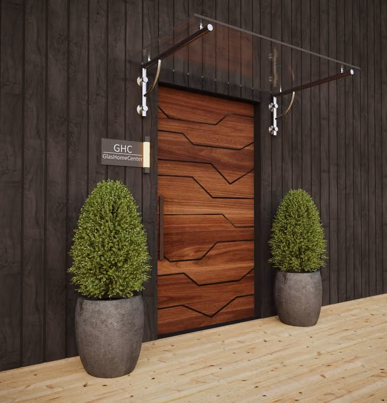 GlasHomeCenter - Pensilina in vetro - vetro trasparente - 250x90cm - 13,1mm VSG - incl. 3 staffe in acciaio inossidabile variante "Athen