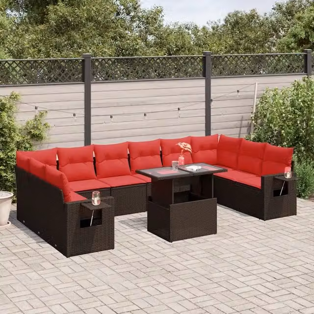 Set Divani da Giardino 11 pz con Cuscini Marrone in Polyrattan 3268154