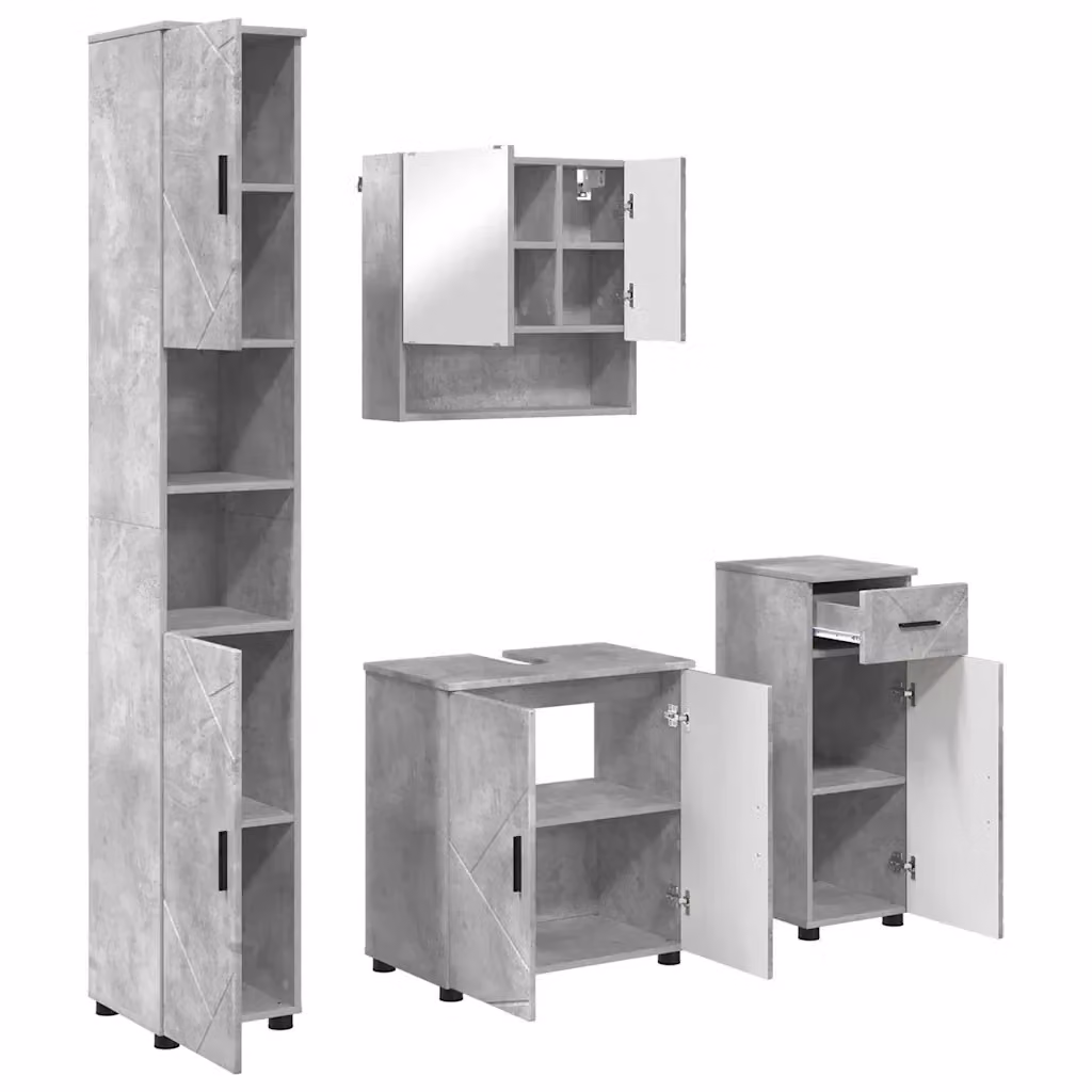 Set di mobili per il bagno moderno vidaXL composto da 4 pezzi in legno e metallo con vanità, armadietto con specchio, colonna alta e mobile laterale, L/P/H: 61 x 35 x 64 cm – 2