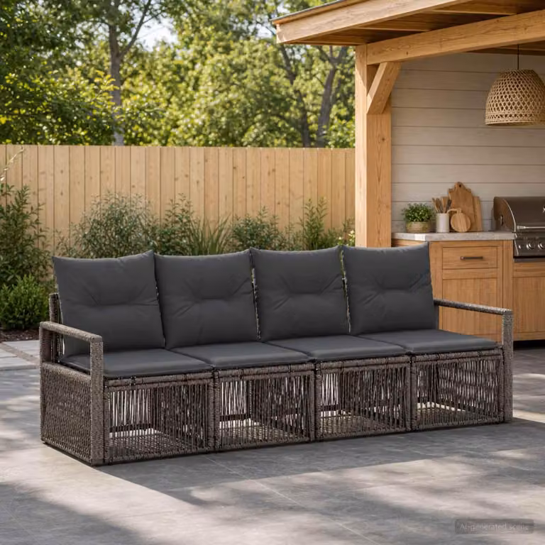 Maison Exclusive - Set da giardino composto da 4 pezzi, divano in rattan sintetico, colore grigio