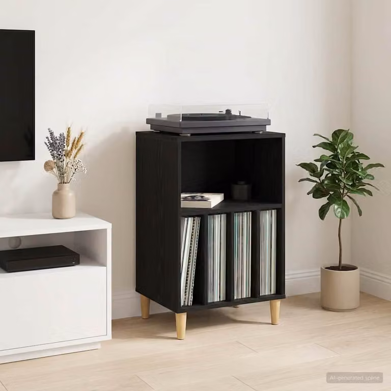 vidaXL Supporto per Giradischi in Legno MDF Nero Opaco L: 47 cm, P: 39,5 cm, H: 74,5 cm