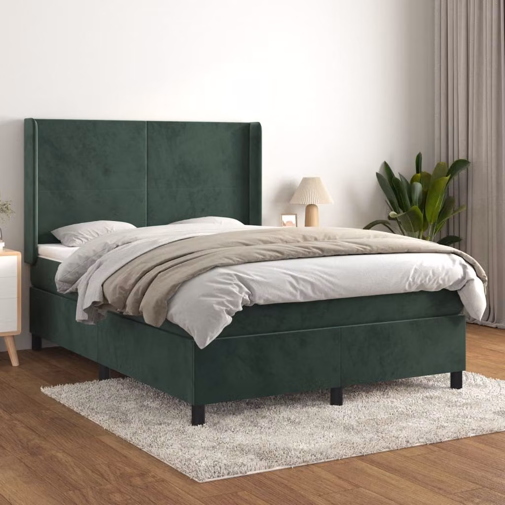Maison Exclusive - Letto boxspring con materasso verde scuro 140x190 cm velluto