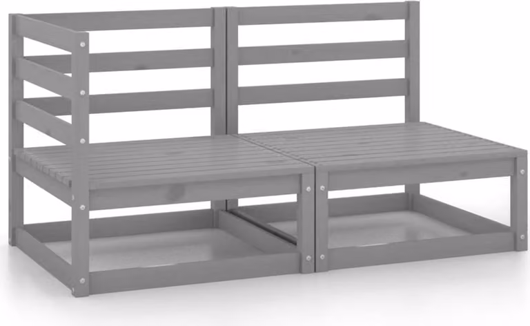 Set Divani da Giardino 2 pz Grigio in Legno Massello di Pino