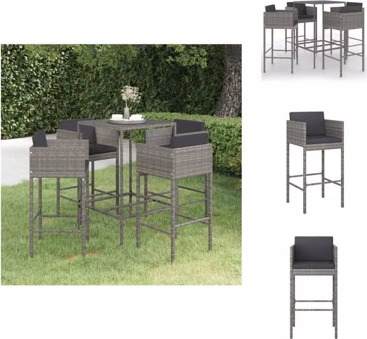 vidaXL Set bar da giardino 5 pezzi con cuscini in poly rattan grigio - Set di mobili da giardino