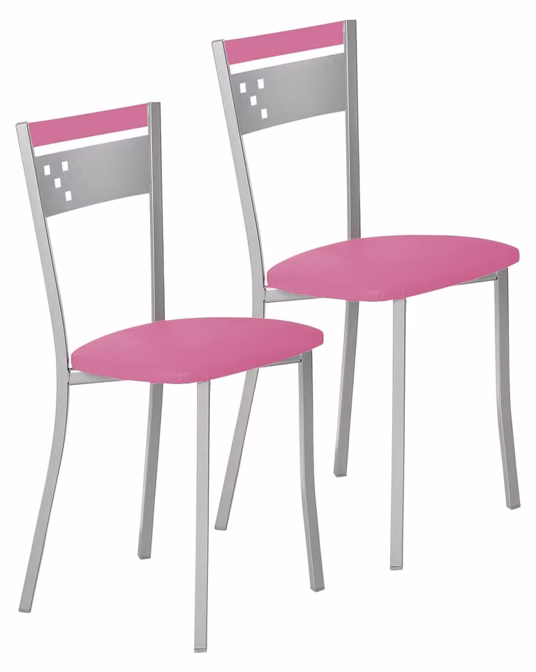 2 sedie da cucina, struttura in metallo e rivestimento in ecopelle, altezza seduta 45 cm, colore rosa