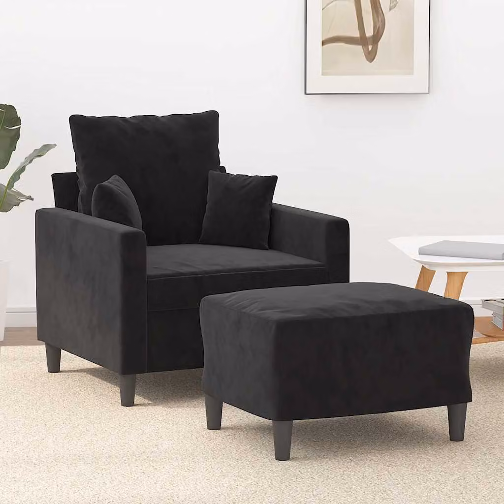 vidaXL Poltrona Relax con Poggiapiedi in Velluto Nero e Struttura Moderna