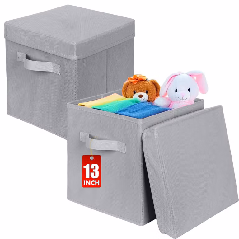 Contenitore pieghevole in tessuto, con coperchio, confezione da 2, dimensioni 33 x 33 x 33 cm, ideale per abbigliamento e giocattoli