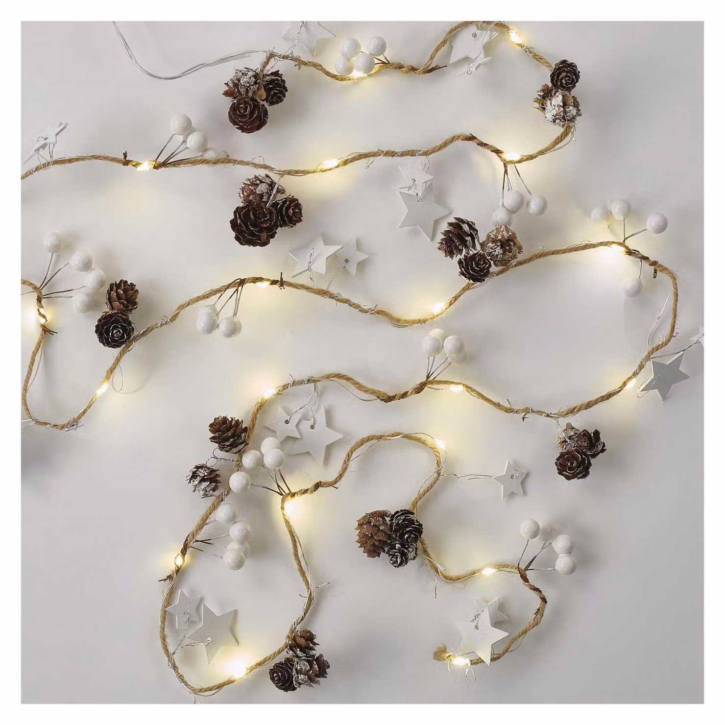 Catena luminosa con 20 LED bianco caldo, lunghezza 170 cm, con timer, alimentata a batteria