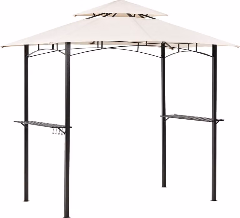 BELIANI Gazebo Tessuto beige Acciaio nero 240 x148 cm Struttura in metallo Tettoia con ganci e mensole Tenda gazebo da giardino