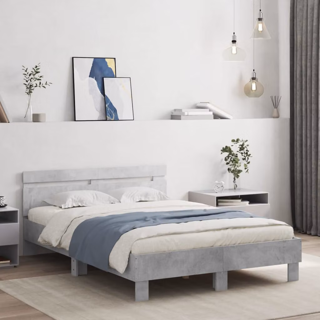 Giroletto con Testiera vidaXL in Grigio con Illuminazione LED e Porta USB L: 140 cm, P: 193 cm – 1
