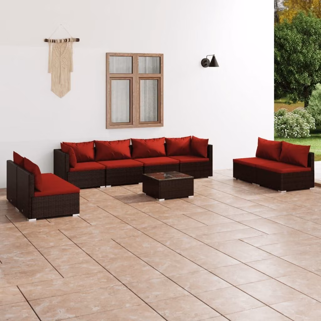 Maison Exclusive - Set da giardino da 9 pezzi con cuscini in polyrattan marrone