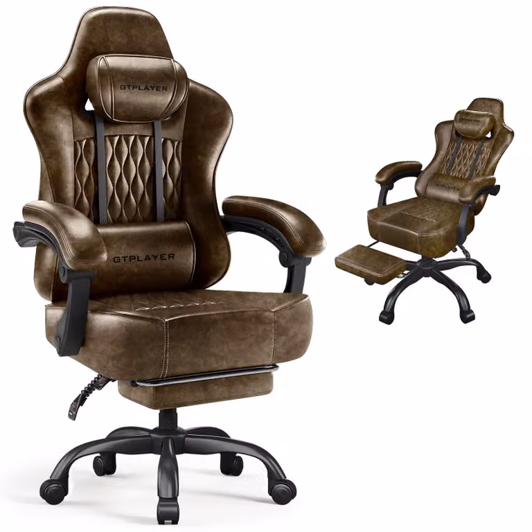 Sedia da gaming GTPLAYER, sedia da ufficio, sedia ergonomica per PC, sedia girevole regolabile in altezza, braccioli con meccanismo sincronizzato, cuscino lombare, poggiatesta
