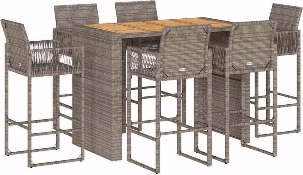 Set Bar da Giardino 7pz senza Cuscini Grigio Polyrattan Acacia