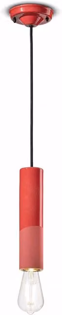 Lampada a sospensione Ferroluce Piccola Vintage Decò in ceramica rossa con 1 luce E27